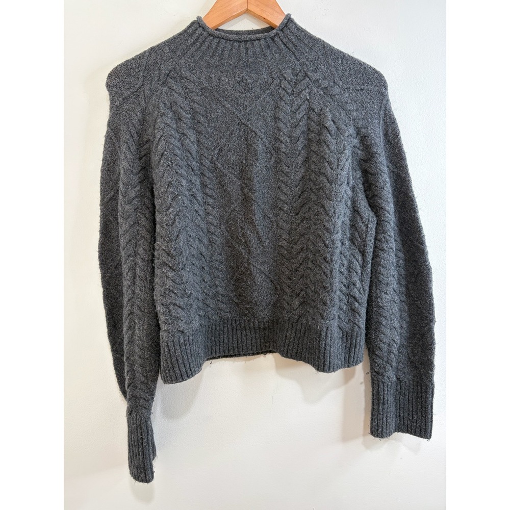 J Crew Womens Gray Merino Wool Alpaca Cable Knit Sweater XXS Preppy Old Money